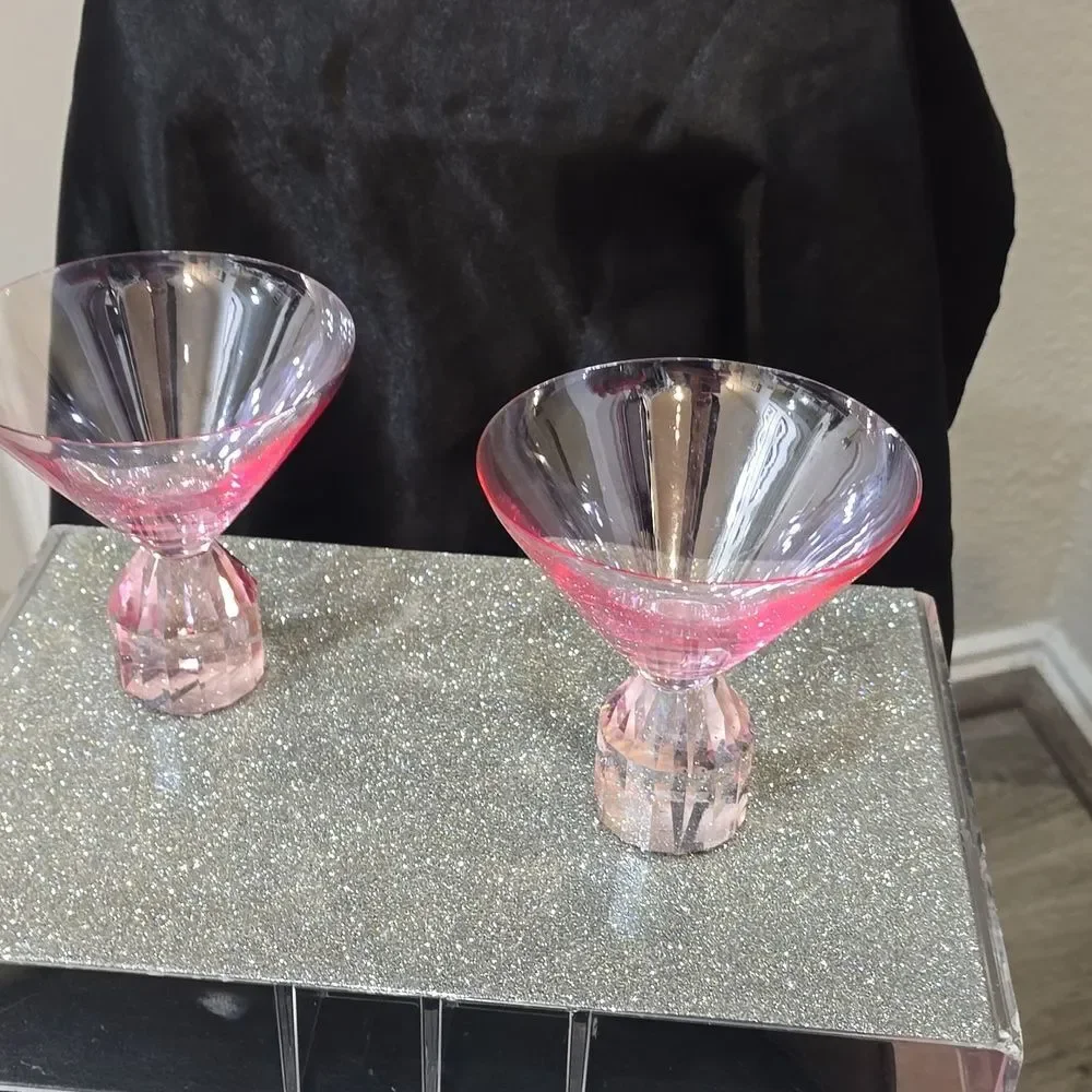 At Home Elegant Pink Crystal‎  Martini Glasses Set